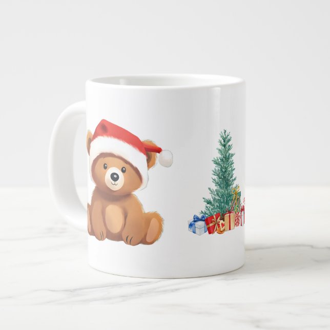 Niedliche Tiere Winterbär Weihnachtsbaum Jumbo-Tasse (Vorderseite Links)