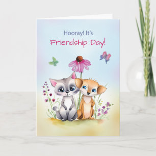 Niedliche Tiere zum Freundschaftstag mit Blume Karte
