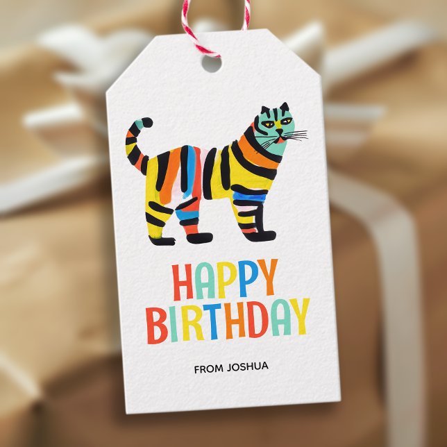 Niedliche Tigerkatze Geburtstag Geschenkanhänger (Von Creator hochgeladen)