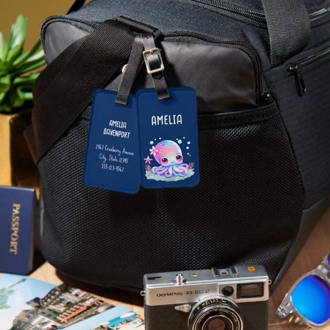 Niedliche Tintenfischkreatur Gepäckanhänger (Vorderseite & Rückseite)