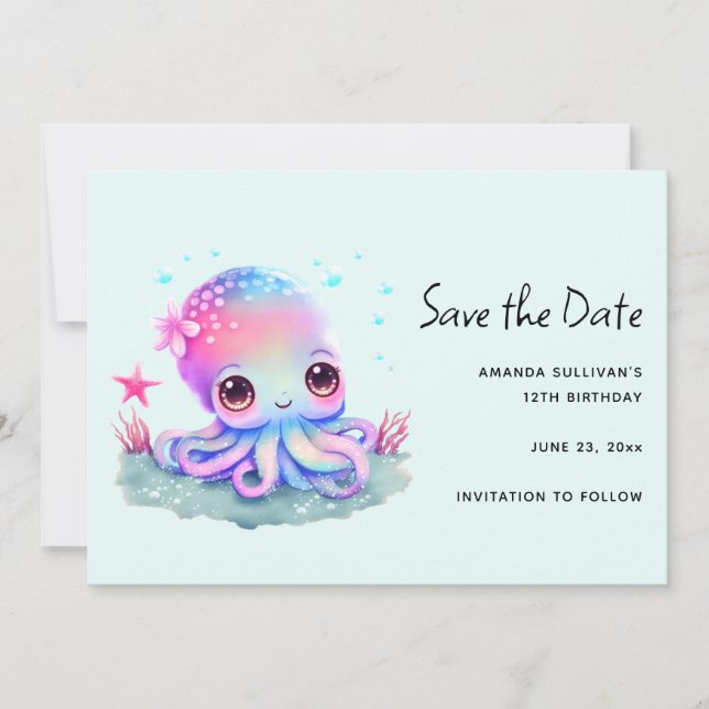 Niedliche Tintenfischkreatur Save The Date (Vorderseite)