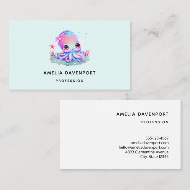 Niedliche Tintenfischkreatur Visitenkarte (Vorne/Hinten)