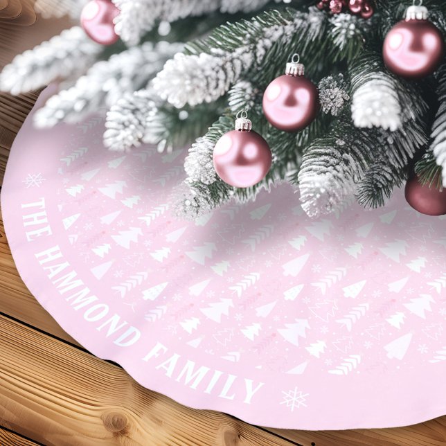 Niedliche Tiny Pink Tree Familienname Rock Polyester Weihnachtsbaumdecke (Cute Tiny Pink Trees Family Name Tree Skirt)