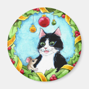 Niedliche Tischtenkatze, Maus, Weihnachtsschnee Magnet