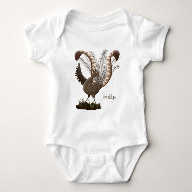 Niedliche tolle lyrebird Cartoon Illustration Baby Strampler (Vorderseite)