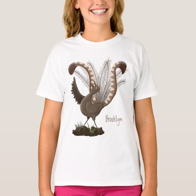 Niedliche tolle lyrebird Cartoon Illustration T-Shirt (Vorderseite)