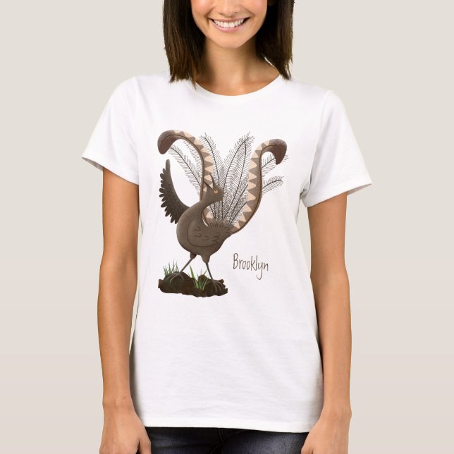 Niedliche tolle lyrebird Cartoon Illustration T-Shirt (Vorderseite)