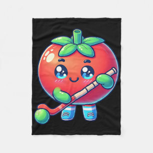 Niedliche Tomate spielt Feldhockey Cartoon Fleecedecke