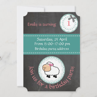 Niedliche trendige Girl-Chalkboard-Schafe Geburtst Einladung