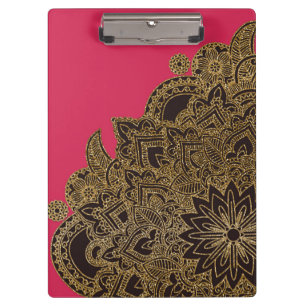 Niedliche trendige Imitate Gold Glitzer Blume Henn Klemmbrett