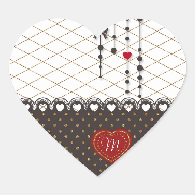 Niedliche trendige Spitzen-Imitate Gold Glitzer St Herz-Aufkleber (Vorderseite)