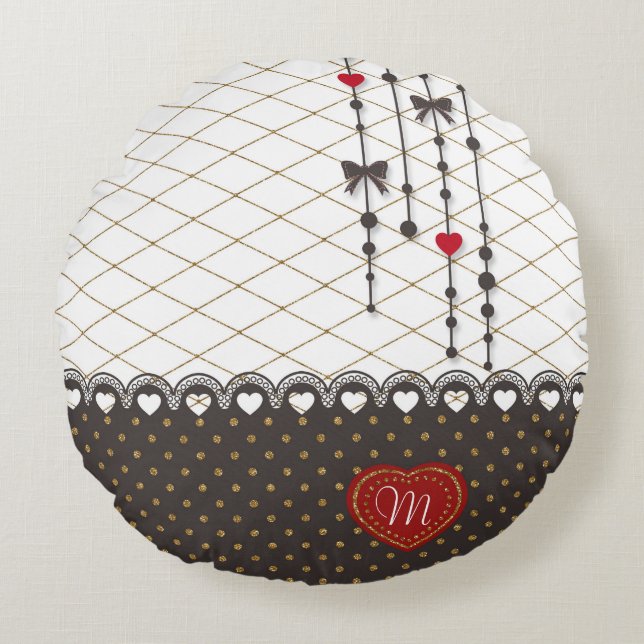 Niedliche trendige Spitzen-Imitate Gold Glitzer St Rundes Kissen (Vorderseite)