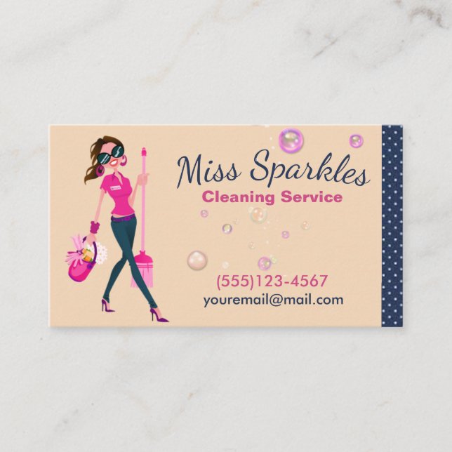 Niedliche trendy Cartoon Maid House Reinigungsdien Visitenkarte (Vorderseite)