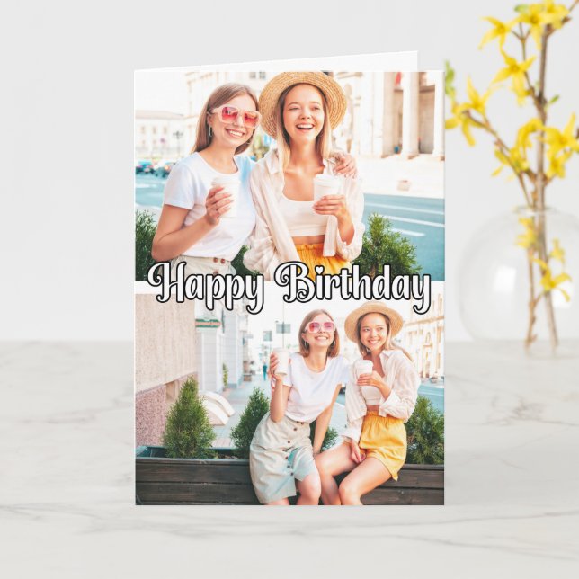 Niedliche trendy Custom 2-Foto Template Geburtstag Karte (Gelbe Blume)