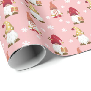 Niedliche Trendy Gnomes Winter Pink Rote Rose Gold Geschenkpapier
