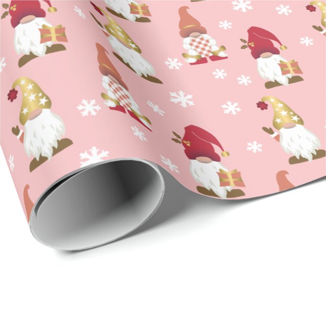 Niedliche Trendy Gnomes Winter Pink Rote Rose Gold Geschenkpapier (Rolleneckpunkt)