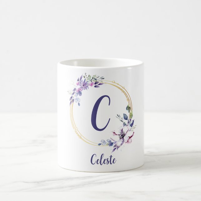 Niedliche Trendy Monogram Floral Tasse (Mittel)
