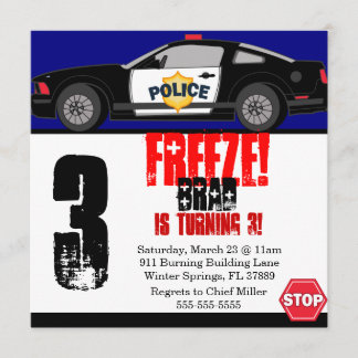 Niedliche Trendy Police Car Geburtstagsparty Einla Einladung