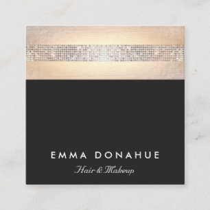 Niedliche trendy Sequin and Gold Stripes Black Squ Quadratische Visitenkarte