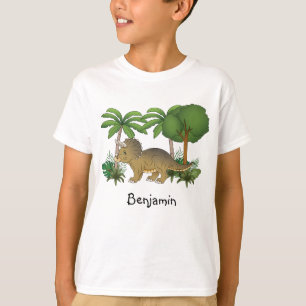 Niedliche Triceratops Dinosaurier mit Bäumen und P T-Shirt