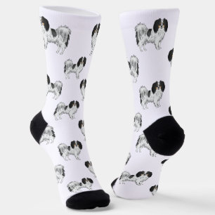 Niedliche Tricolor Coat Color Phalène Muster Hunde Socken