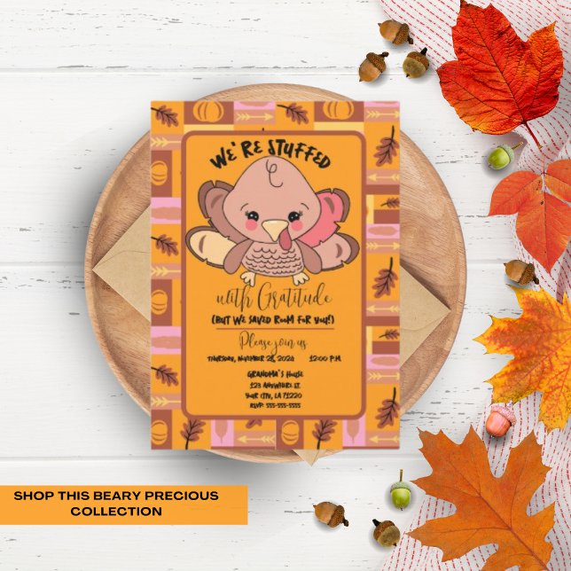 Niedliche Trkei Erntedank Einladung (We're stuffed with gratitude, but we saved room for you! Thanksgiving party invitations)