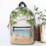 Niedliche Tropical Beach Name Girls Bedruckter Rucksack<br><div class="desc">Ein cooles Strandthema in Rosa und aquamarinen Farbtönen, das den Blick auf einen Strandausflug oder eine angenehme Stimmung freigibt. Niedlicher, rosa und weißer Liegestuhl, Regenschirm und sogar eine Flamingo-Floaty, um sich zu amüsieren. Palmen schweben, Muscheln sammeln - alles dreht sich um diese kühlen tropischen Strandbäume. Mit modernen Schriftart fügen Sie...</div>
