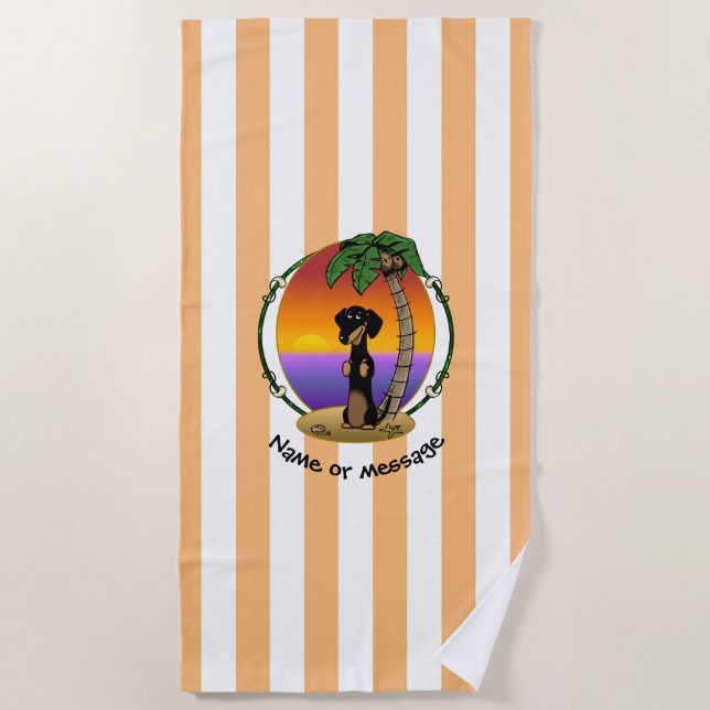 Niedliche Tropical Island Beach Dackel (schwarz &  Strandtuch (Vorderseite)
