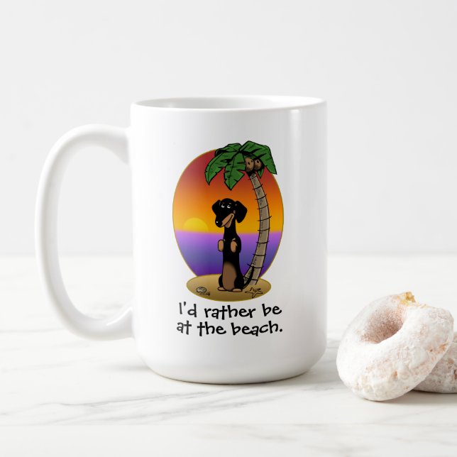 Niedliche Tropical Island Beach Dackel (schwarz un Kaffeetasse (Mit Donut)
