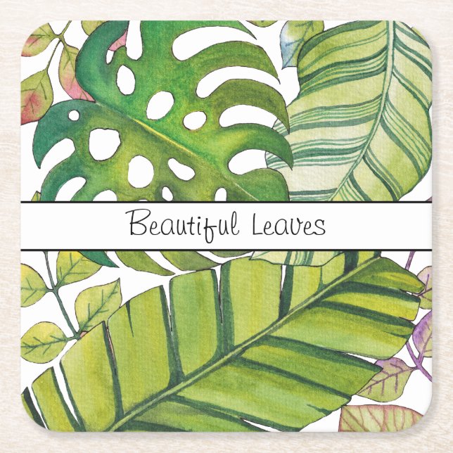 Niedliche tropische Blätter in Aquarellen Rechteckiger Pappuntersetzer (Vorderseite)