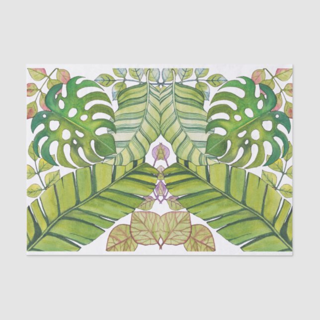 Niedliche tropische Blätter in Aquarellen Seidenpapier (Vorderseite)