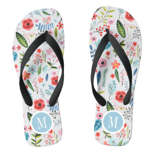 Niedliche tropische Blume und Blätter Botanisches Flip Flops