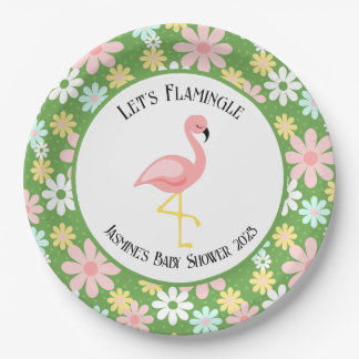 Niedliche Tropische Flamingo und Retro Daisy Blume Pappteller