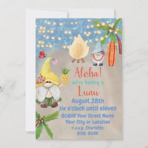 Niedliche tropische Gnome am Strand Luau Party Einladung