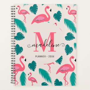 Niedliche tropische Monogramm-Blätter Hot Pink Fla Planer