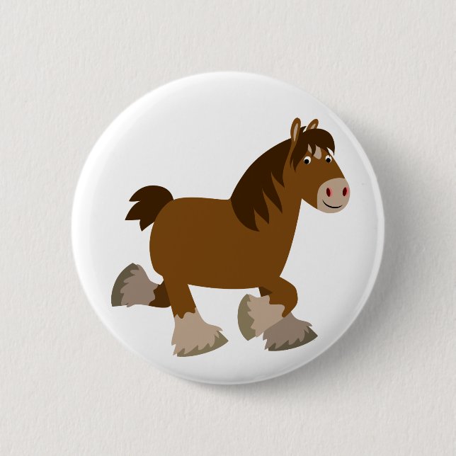 Niedliche Trotting Cartoon Shire Horse Button Abze (Vorderseite)