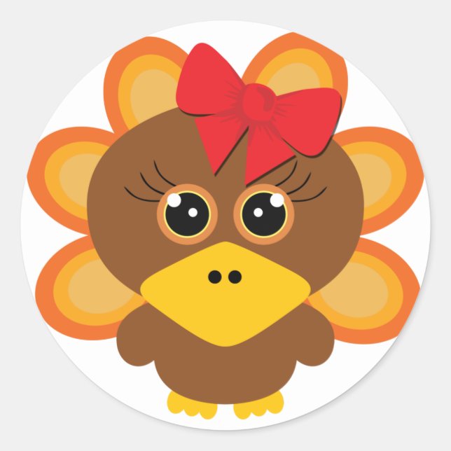 🦃 Niedliche Truthahnmädchen 2.0 / Erntedank Runder Aufkleber (Vorderseite)