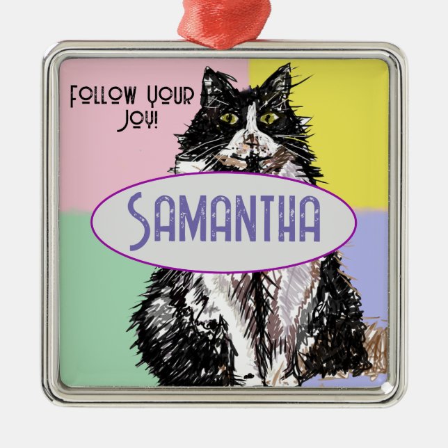 Niedliche Tuedo Katzenpastellfarben Rosa Kinder Na Ornament Aus Metall (Vorne)