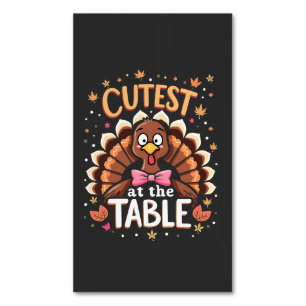 Niedliche Türkei am Tisch Funny Erntedank Magnetische Visitenkarte