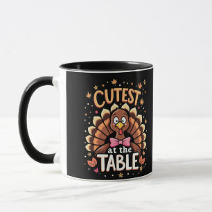 Niedliche Türkei am Tisch Funny Erntedank Tasse