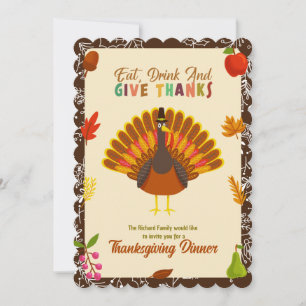 Niedliche Türkei Erntedank Abendessen Coffee Einladung