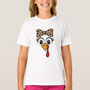 Niedliche Türkei Gesicht Girl Leopard Bow Erntedan T-Shirt