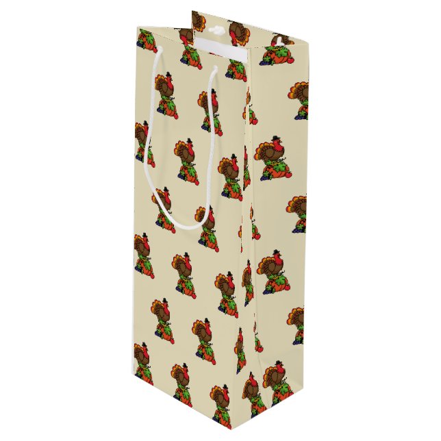 Niedliche Türkei mit ernährtem Erntedank Geschenktüte Für Weinflaschen (Vorderseite Schrägansicht)