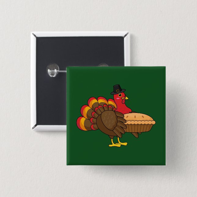 Niedliche Türkei mit Pumpkin Pie Erntedank Button (Vorne & Hinten)