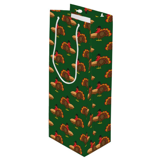Niedliche Türkei mit Pumpkin Pie Erntedank Geschenktüte Für Weinflaschen (Vorderseite Schrägansicht)