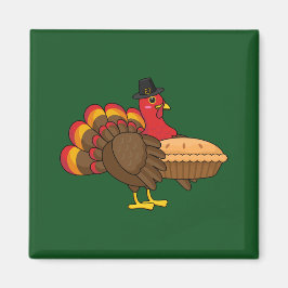 Niedliche Türkei mit Pumpkin Pie Erntedank Magnet