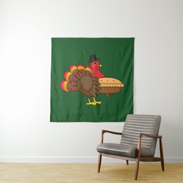Niedliche Türkei mit Pumpkin Pie Erntedank Wandteppich (Beispiel)