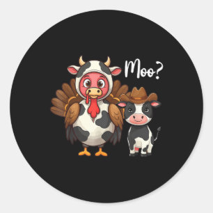 Niedliche Türkei Moo Cow Funny Turkey Trot Outfit Runder Aufkleber