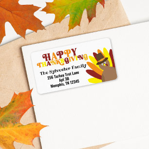 Niedliche Türkei Retro Happy Thankgiving-Adresseti Adressaufkleber