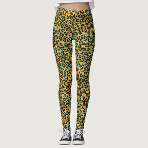 Niedliche Türkis/Goldleopard-Print-Leggings Leggings